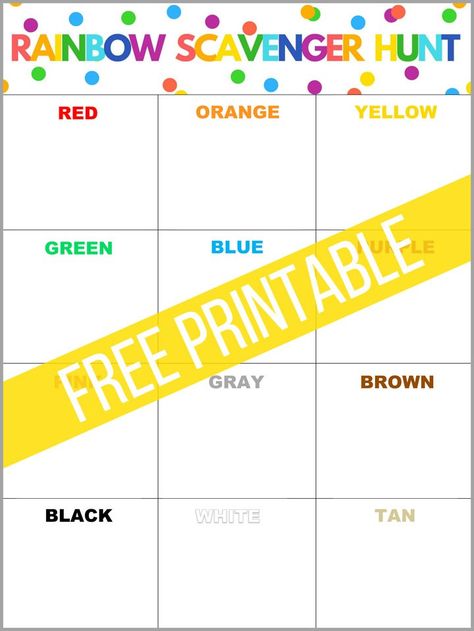 Scavenger Hunt For Preschoolers, Rainbow Scavenger Hunt, Color Scavenger Hunt, Free Printable Rainbow, Preschool Scavenger Hunt, Scavenger Hunt Printable, Rainbow Activities, Get Out Of The House, Free Preschool Printables