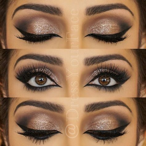 Perfect night out makeup for brown eyes Dramatic Eyes, Make Up Gold, Wedding Makeup For Brown Eyes, Prom Eye Makeup, Dramatic Eye Makeup, Wedding Makeup Tips, Makijaż Smokey Eye, Eye Makeup Designs, Gold Makeup