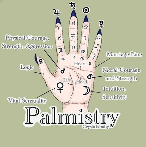 Palmistry Art, Palm Reading Charts, Crystal Journal, Urban Witch, Palmistry Reading, Wicca Recipes, Palmistry Hand, Witchcraft Spells For Beginners, Know Your Future