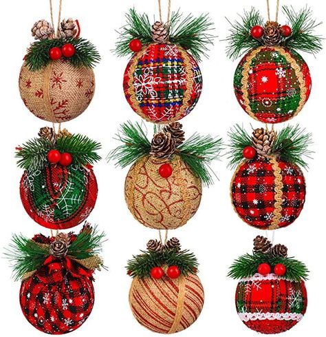 Hanging Baubles, Christmas Ball Ornaments, Ornaments Christmas Tree, Christmas Balls Decorations, Rustic Ornaments, Christmas Tree Hanging, Hanging Christmas Tree, Christmas Atmosphere, Burlap Christmas