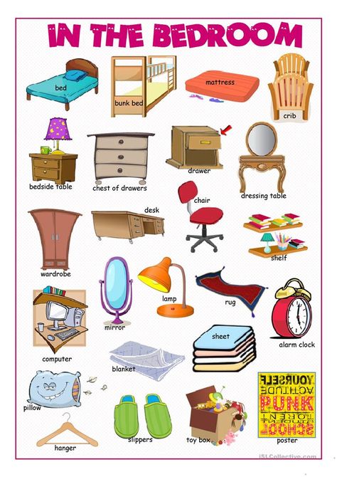 In the Bedroom Picture Dictionary - English ESL Worksheets for distance learning and physical classrooms Bedroom Vocabulary, Learning English For Kids, Picture Dictionary, Kids English, English Vocab, English Verbs, Learn English Grammar, English Language Teaching, English Lessons For Kids