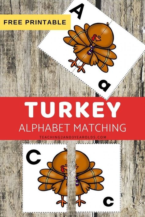 Looking for a fun way to work on alphabet skills during the fall? This Thanksgiving alphabet activity includes free printable turkey cards that challenge preschoolers to match the uppercase letter to the lowercase letter. #printable #cards #puzzle #Thanksgiving #turkey #alphabet #letters #literacy #printable #preschool #3yearolds #4yearolds #teaching2and3yearolds Turkey Alphabet, Turkey Cards, Letter Matching Worksheet, Thanksgiving Alphabet, Thanksgiving Literacy, Thanksgiving Activities For Kindergarten, Turkey Theme, Thanksgiving Letter, Thanksgiving Lessons