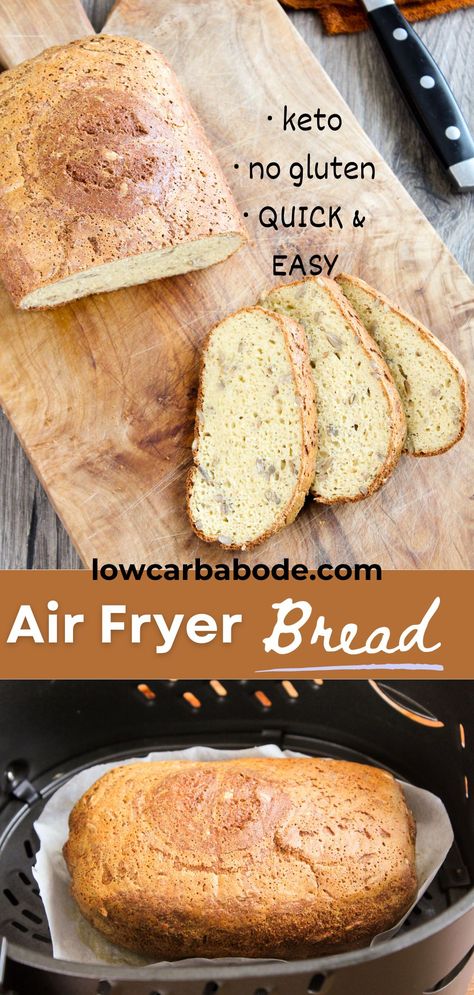 Keto Air Fryer Bread Recipes, Healthy Bread Machine Recipes Low Carb, Air Fryer Paleo Bread, No Grain Bread, Keto Bread Air Fryer, Airfryer Keto Recipes Easy, Gluten Free Air Fryer Bread Recipes, Almond Flour Air Fryer Recipes, Quick Keto Bread