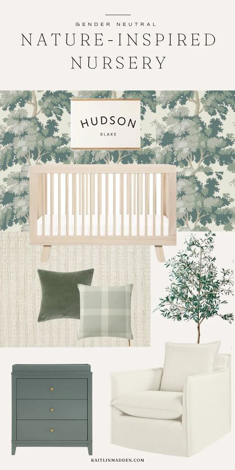 Moodboard Monday: A Green Gender Neutral Nursery - Kaitlin Madden Home Blogger Small Nursery Design, Nursery Window Treatments, Nursery Design Board, Nursery Layout, Small Nursery, Target Decor, Space Saving Hacks, Small Nurseries, Stylish Nursery