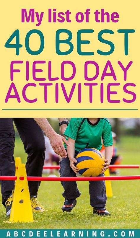 I am a physical education teacher and have planned 7 field days! I created my list of the 40 best field day activities to make your planning easy! These activities include cooperative, competitive, relays and water games. These activities are best suited for elementary and middle school-aged students! Small Group Activities School Age, Physical Activities For School Age, Large Motor Games For School Age, Elementary Relay Games, Pe Activities For Middle School, Outdoor Activities For Kids At School, Field Day Stations, Olympic Field Day Games, Field Day Elementary School