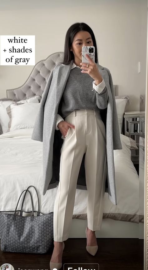 Neutral Preppy Outfit, Luxury Winter Office Pants, Chic Beige Wool Pants, Neutral Office Outfits, Elegant Beige Turtleneck For Work, Beige Winter Office Dress, Cool Toned Outfits, Chic Beige Business Bottoms, Office Job Outfits Winter