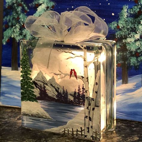 Crystal Winter - Wed, Jan 17 7PM at Pinot's Palette - Rancho Santa Margarita    #Glassblock #diyhomedecor  #artsandcrafts #winewednesday Painted Glass Blocks, Crystal Winter, Decorative Glass Blocks, Glass Block Crafts, Lighted Glass Blocks, Friend Painting, Block Painting, Santa Margarita, Paint Nite