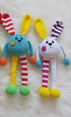 Amigurumi Striped Bunny Free Pattern - Amigurumi Stretchable Hanging Toys Crochet Pattern Free, Crocheted Baby Toys Free Patterns, Amigurumi Today Free Pattern, Little Crochet Animals Free Patterns, Crocheted Bunny Pattern Free, Crocheted Lovey Free Patterns, Arumigumi Patterns Free, Crocheted Baby Toys, Stuffed Toys Patterns Free