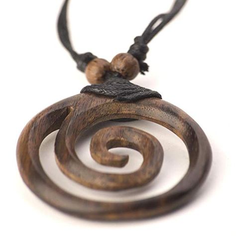 81stgeneration Women's Men's Wood Brown Spiral Round Tribal Adjustable Pendant Necklace Collar Hippie, Emo Accessories, Spiral Pendant, Island Jewelry, Surfer Necklace, Wooden Necklace, Wood Necklace, Black Necklace, Gothic Jewelry