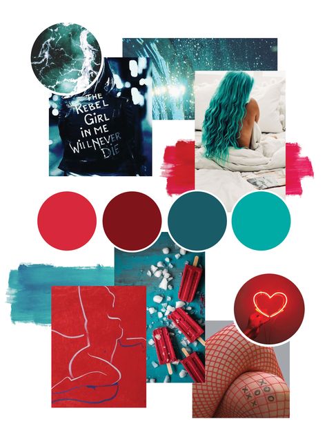 Edgy mood board, teal red colour palette Teal And Cranberry Color Palette, Teal Burgundy Color Palette, Red Teal Black Color Palette, Maroon And Teal Color Scheme, Red Branding Board, Fashion Colour Palette Mood Boards, Teal Red Color Palette, Red And Teal Color Palette, Edgy Colour Palette