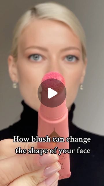 Makeup | Changing face shape using blush 😍 @elena.rachitskaya | Instagram How Blush Can Change Your Face, Using Lipstick As Blush, How To Wear Blush, Cool Pink Makeup, Blush Placement Face Shapes, Blush Application Tips, Where To Put Blush, Natural Makeup Tutorial For Beginners, Where To Apply Blush