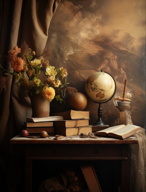 Earth Academia, Desk Vignette, Whimsical Academia, Witchy Academia, Wall Drawings, Old World Charm, Cozy Corner, Earth Tones, Design Inspo