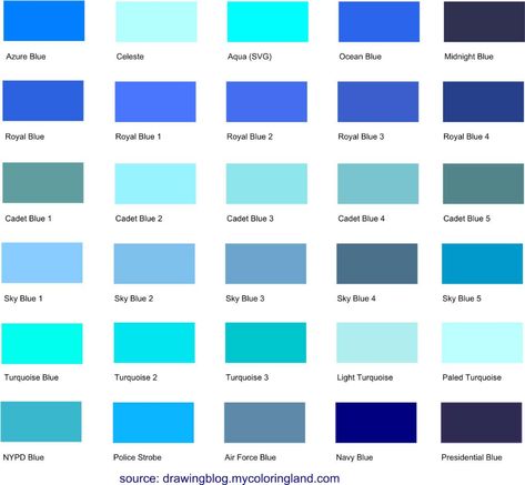 Types Of Blue Colour, Blue Colour Images, Light Blue Color Code, Purple Color Names, Different Blue Colors, Logo Design Color Palette, Birth Colors, Types Of Blue, Light Blue Paints