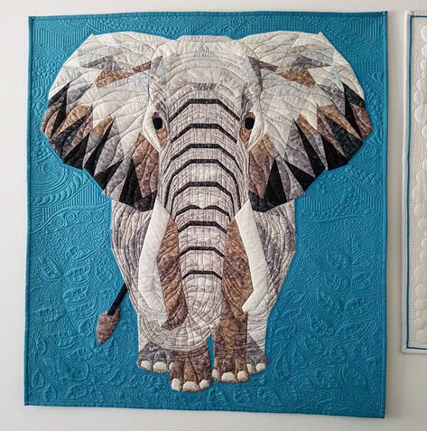 265 Likes, 51 Comments - @hidehi000 on Instagram: “My wrinkly guy is finished and hanging on the wall! I made it smaller than the original pattern as…” Elephant Abstractions, Elephant Paper Piecing, Elephant Quilts, Elephant Quilts Pattern, Fmq Designs, Violet Craft, Wall Hanging Crochet, Elephant Wall Hanging, Hanging Crochet