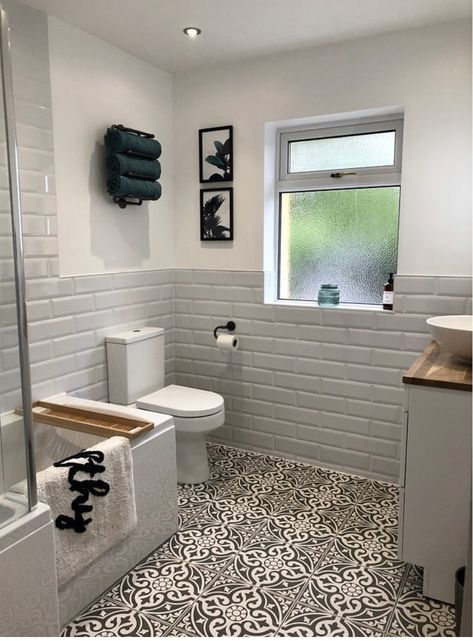 Small Bathroom Ideas Shower Over Bath, B&q Bathroom Ideas, Tiny Grey Bathroom, Small Toilet Room White Tiles, Bathroom Ideas Council House, Grey Brick Tile Bathroom, Small Family Bathroom Ideas, Toilet Metro Tiles, Bathroom Ideas Metro Tiles