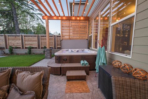 35 Hot Tubs in Landscapes - Paradise Restored Landscaping Backyard Privacy Screen, Living Structures, Hot Tub Privacy, Tub Surrounds, Privacy Ideas, Hot Tub Patio, Hot Tub Designs, Hot Tub Backyard, Outdoor Kitchen Ideas