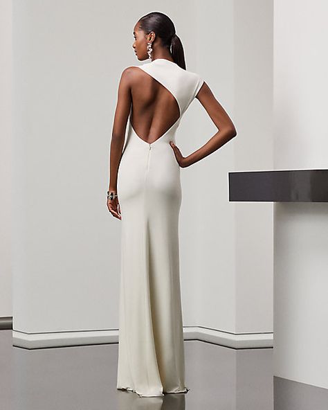 Katerina Jersey Evening Dress Jersey Evening Dress, Dress Stands, Women Ralph Lauren, Backless Design, Unique Features, Design Dress, Shoulder Design, Ruched Dress, Corset Dress