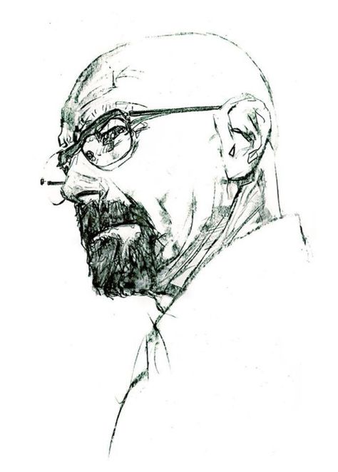 Walter White Drawing, Breaking Bad Art, Bill Sienkiewicz, Bad Drawings, Caricature Sketch, Walter White, Pencil Art Drawings, Comic Book Artists, Pen Art