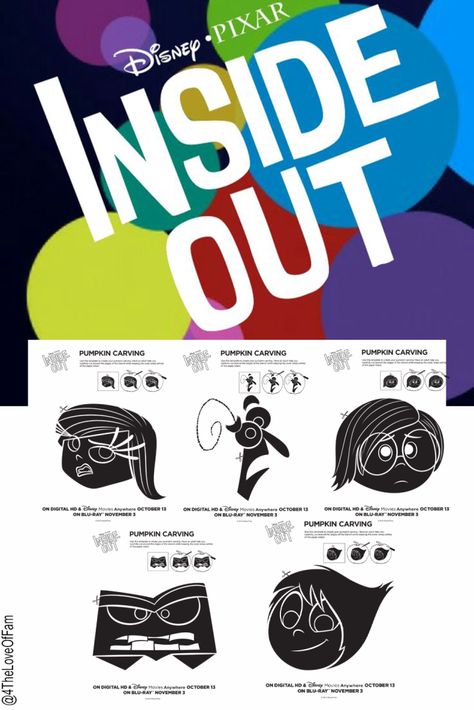 Anger, Fear, Joy, Sadness and Disgust Disney's Inside Out Pumpkin Carving Halloween Templates ~ FREE Stencil Printable Disney Inside Out Pumpkin Carving Stencil from 4 The Love of Family MAIN Inside Out 2 Pumpkin Carving, Joy Pumpkin Inside Out, Inside Out 2 Pumpkin, Inside Out Pumpkin Carving, Inside Out Pumpkin, Disney Stencils, Pumpkin Carving Halloween, Pumpkin Carving Stencil, Joy Inside Out