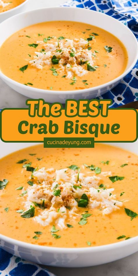 The BEST Crab Bisque Recipe – CucinaDeYung Crab Bisque Recipe, Crab Soup Recipes, Bisque Soup Recipes, Yummy Food Recipes, Bisque Soup, Crab Bisque, Seafood Bisque, Crab Dishes, Crab Soup