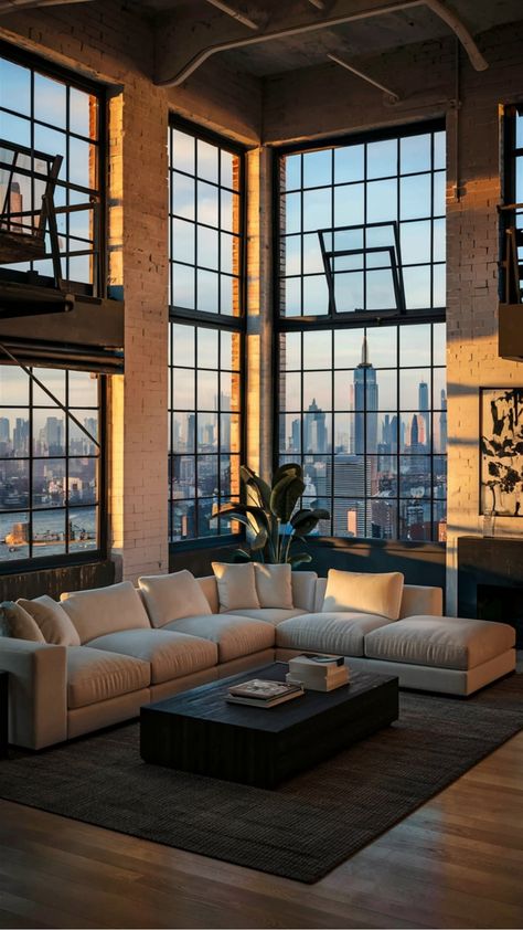 Explore Stunning New York Living Room Aesthetic Living Room Designs Nyc, New York Flat Aesthetic, New York City Apartment Interior, Nyc Penthouse Living Room, Soho New York Apartment, Art Deco New York Apartment, Modern City Aesthetic, Luxurious New York Apartment, Brooklyn Apartment Aesthetic