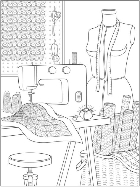 Coloring Book Art Ideas, Sewing Coloring Pages, Fashion Coloring Pages, Interior Design Sketches, Dover Publications, Detailed Coloring Pages, Cool Coloring Pages, Black And White Drawing, Coloring Book Art