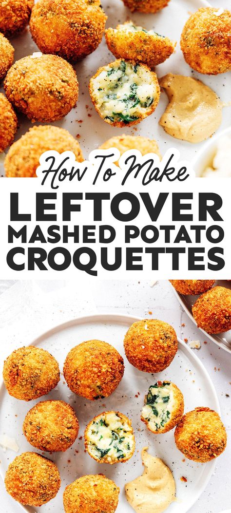 Mashed Potato Cheese Balls, Mashed Potato Croquettes, Potato Croquettes Recipe, Potato Croquette Recipe, Croquettes Recipe, Potato Appetizers, Meatball Dinner, Vegan Mashed Potatoes, Potato Croquettes