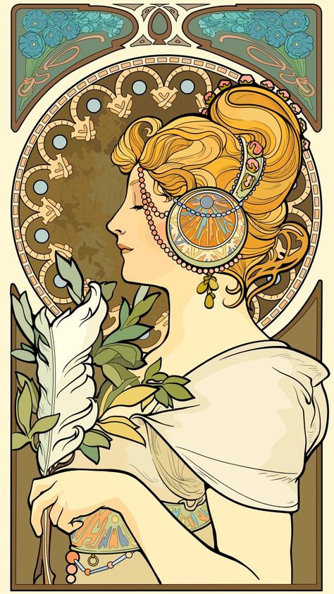 Alphonse Mucha Art Nouveau Illustrations, Art Nouveau Alphonse Mucha, How To Draw Art Nouveau, Artneuvo Design, Art Noveau Flores, Flowers Graphic, Art Nuevo, Art Nouveau Fanart, Art Noveau Tattoos Women