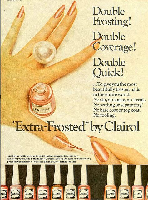 1966  -- I used to love Clairol cosmetics. 1960s Nails, 60s Nails, Vintage Makeup Ads, Makeup Ads, Retro Nails, Retro Makeup, Take Care Of Your Skin, Vintage Nails, Retro Beauty