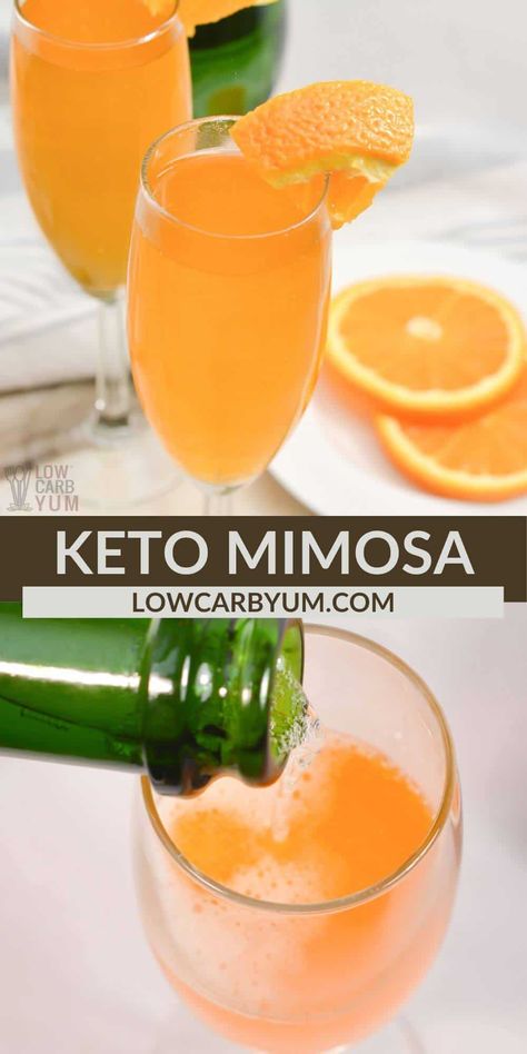 Keto Breakfast Drinks, Keto Friendly Brunch Ideas, Healthy Mimosa, Low Carb Mimosa Recipe, Low Calorie Mimosa Recipe, Low Carb Drinks Alcohol, Keto Mimosa, Low Carb Mimosa, Keto Brunch Ideas