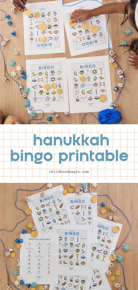 Hanukkah Bingo - A Free Printable Game - Childhood Magic Hanukkah Games For Kids, Hanukkah Printables, Hanukkah Game, Hanukkah Ideas, Bingo Calls, Bingo Template, 6th Grade Social Studies, Bingo Cards Printable, Free Printable Games