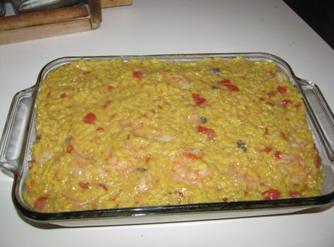 Shrimp & Yellow Rice Shrimp And Yellow Rice Recipes, Yellow Rice And Shrimp, Yellow Rice Casserole, Seafood Dips Recipes, Shrimp And Rice Casserole, Rice And Shrimp, Shrimp Casserole Recipes, Shrimp Casserole, Yellow Rice Recipes