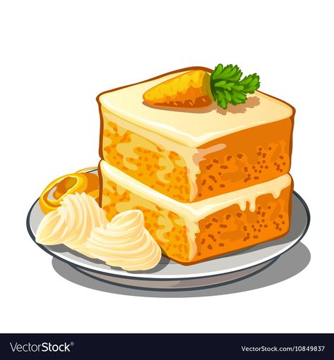 Cake Recipe Illustration, Fresh Summer Meals, Cake On Plate, Sweets Art, Recipe Illustration, Cake Carrot, Cake Clipart, Cake Drawing, 귀여운 음식 그림