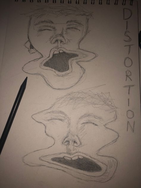 distorted pencil sketch face time warp Distortion Art Ideas, Distortion Art Drawing Easy, Distorted Face Drawing, Distortion Drawing, Distortion Art Drawing, Side Face Drawing, Distortion Art, Sketch Face, Course Ideas