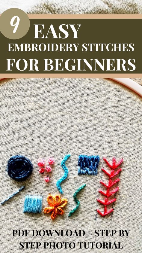 Download and practice these 9 hand embroidery stitches with this free hand embroidery pattern and step-by-step tutorial suited for beginners. Embroidery Learning Pattern, How To Diy Embroidery, Embroidery Guide For Beginners, Embroidery Stitches For Outlining, Embroidery Basics Stitches, Hand Embroidery Step By Step, Daily Embroidery Challenge, Hand Embroidery Monogram Patterns, Beginners Embroidery Stitches