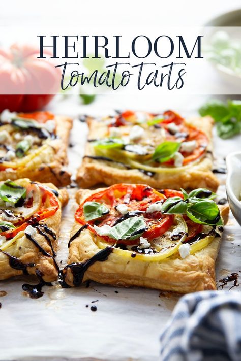 Tart Puff Pastry, Bangers Recipe, Tomato Tart Puff Pastry, Tomato Tarts, Heirloom Tomato Tart, Puff Pastry Appetizers, Cheese Puff Pastry, Puff Pastry Tart, Avocado Tomato Salad