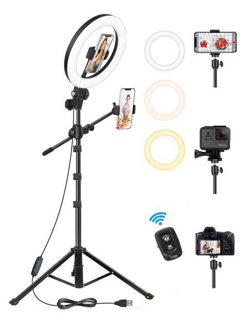 LUXSURE 10.5" Ring Light with Tripod Stand & Phone Holder, Overhead Tripod for Phone with Ring Light, Overhead Camera Phone Mount for Video Recording/Live Streaming/Selfie/Cooking: Amazon.co.uk: Electronics & Photo Tripod For Phone, Ring Light Tripod, Stand Phone Holder, Phone Tripod, Cinema Camera, Selfie Light, Technology Accessories, Bluetooth Remote, Light Ring