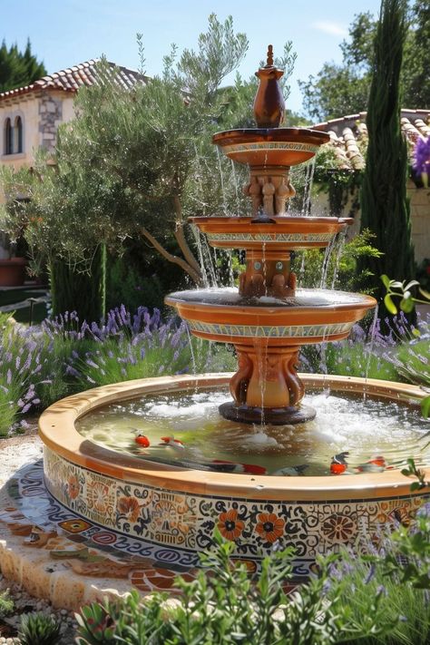 best garden ideas for home  how to design a garden small garden ideas ] home garden design English Garden Fountain, Front Yard Fountain Landscaping, Mexican Water Fountains, Flowers In Fountain, Mexican Fountain, Front Yard Fountain, Yard Fountain, Large Outdoor Fountains, Aesthetic Lookbook