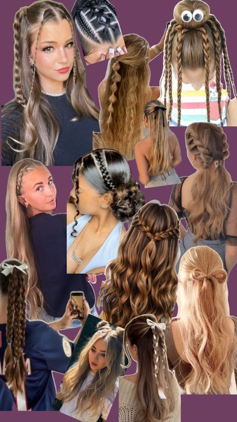 Inspo for cute girl hairstyles Birthday Hair Styles For Girl, Cute Hairstyles Up For School, Cute Hairstyles For White Women, The Cutest Hairstyles, Hairstyles For Pigtails, Pep Rally Hairstyles Cheer Hair, Cute Girl Hairstyles For Middle School, Cute Photoshoot Hairstyles, Hairstyles For Fall Pictures