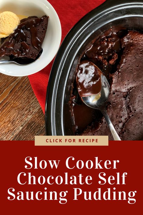 Easy and delicious Slow Cooker Chocolate Self Saucing Pudding Slow Cooker Pudding Recipes, Slow Cooker Puddings, Self Saucing Chocolate Pudding, Slow Cooker Brownies, Slow Cooker Cake, Self Saucing Pudding, Slow Cooker Baking, Slow Cooker Recipes Dessert, Crock Pot Desserts