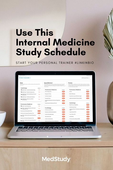 Have you thought about how you'll study for your Internal Medicine boards? If so, here's a bit of good news! You don't need to create your own study schedule! A better way to study for the boards is here: MedStudy's Personal Trainer. This newly-released, super-smart, personalized learning tool makes the perfect interactive, adjustable study schedule for your boards. It's designed to work with MedStudy's Internal Medicine Core (included with your purchase!) to setup the perfect study schedule. Spaced Repetition Study Schedule, Exam Study Schedule, Spaced Repetition, Medicine Studies, Medicine Book, Study Schedule, Medical Studies, Board Exam, Study Plan