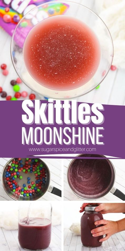 Skittles-Infused Vodka - have your candy and drink it, too! Candy Soaked In Alcohol Ideas, Skittles Moonshine Recipes, Skittles Vodka Recipe, Skittles Drink Alcohol, Candy Infused Alcohol, Skittles Dessert Recipes, Candy Flavored Alcoholic Drinks, Skittles Shots Recipe, Candy Infused Vodka