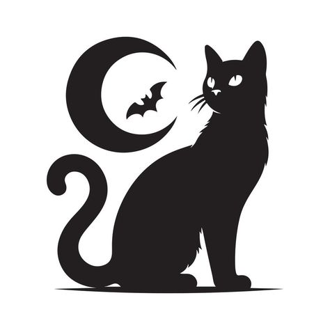 Halloween black cat silhouette, black cat black and white color, black cat art design style Black Cat Drawings, Black Cat Black And White, Halloween Cat Silhouette, Black Cat Clipart, Cat Black And White, Black Cat Drawing, Black Cat Silhouette, Black Cat Print, Halloween Black Cat