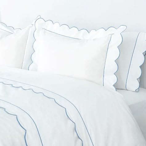 Butterfield Sham – Caitlin Wilson Preppy Bedding Blue, Blue Bedding Preppy, Blue Scalloped Bedding, Scallop Pillow Case, White Monogram Bedding, Caitlin Wilson, Luxury Linens, Grey Linen Bedding, Top Beds