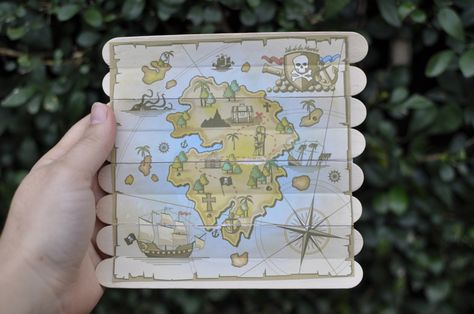 Cool paddle pop stick treasure map - foldable! البحث عن الكنز, Mystery Island, Pirate Stuff, Paddle Pop, Pirate Activities, 7 Seas, Pirate Treasure Maps, Pirate Crafts, Adventure Camp