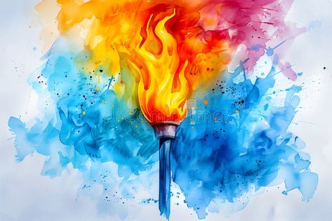 Olympic Games France, Paris. Watercolor drawing of the Olympic torch on a neutral background. Awarding and presentation royalty free stock image Olympic Games Drawing, Olympic Illustration, Paris Watercolor, Olympic Torch, Neutral Background, France Paris, Watercolor Drawing, Olympic Games, Vector Background