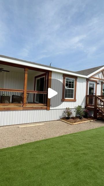 Chance’s Home World on Instagram: "🤙🏼This mobile home model is the “Goose” by Destiny Homes! This prefab house is perfect pick IMO for a starting or small family! WATCH THE FULL TOUR ON THE CHANNEL FOR ALL THE INFO AND PRICING, link in bio!  #mobilehome #manufacturedhome #prefabhouse #housetour #prefabhomes #newhome #realestate" Clayton Homes Lulabelle, Mobile Home Expansion Ideas, Modern Mobile Homes Exterior, Updated Manufactured Home, House Additions Ideas Exterior, Trailer Living Room Ideas Double Wide, Mobile Home With Wrap Around Porch, Mobile Home Furniture Layout, Landscape Ideas For Mobile Homes