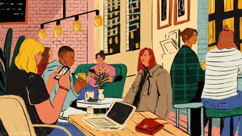 Cafe Illustration, Michael Anastassiades, Learning Design, People Illustration, Flat Illustration, Painting Illustration, People Around The World, Art Reference, Street Art