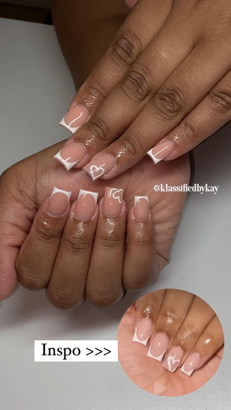 Basic Short French Tip Nails, French Tip Nails With A Design, Short Square French Tip Acrylic Nails With Initial, Smeduiem Nails, Small French Tip Acrylic Nails, Short French Tip Acrylic Nails With Initial, Short French Tip With Initial, French Tips For Kids, Dip Nail Design Ideas