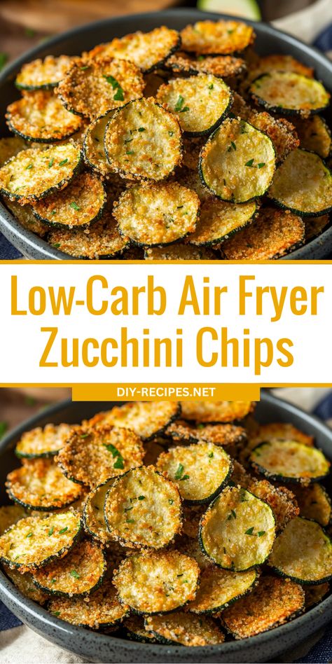 Try low-carb Air Fryer Zucchini Chips for a healthy snack! Crispy zucchini rounds with a Parmesan-panko crust and a delicious sour cream dip. Radish Air Fryer Chips, Air Fryer Healthy Sides, Air Fryer Zucchini Spears, Crispy Zucchini Recipes, Easy Low Carb Air Fryer Recipes, Air Fried Zucchini Chips, Zucchini Sticks Air Fryer, Air Fry Zucchini Chips, Healthy Snacks Air Fryer